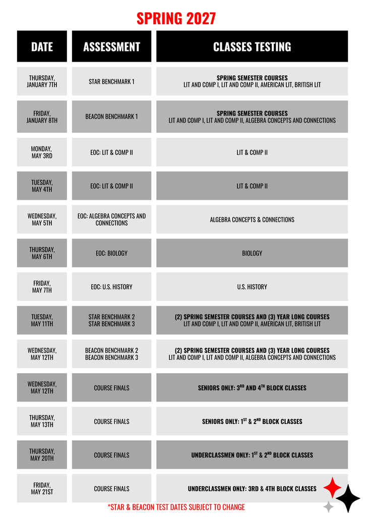 CCHS Assessment Schedule - Spring 2027