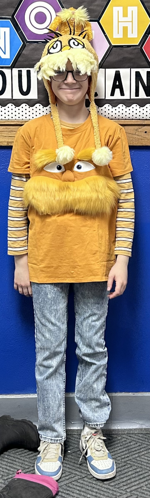 A fifth grader dressed as the Lorax!