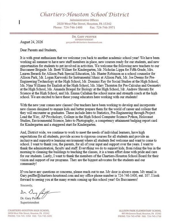 Welcome Back Letter 
