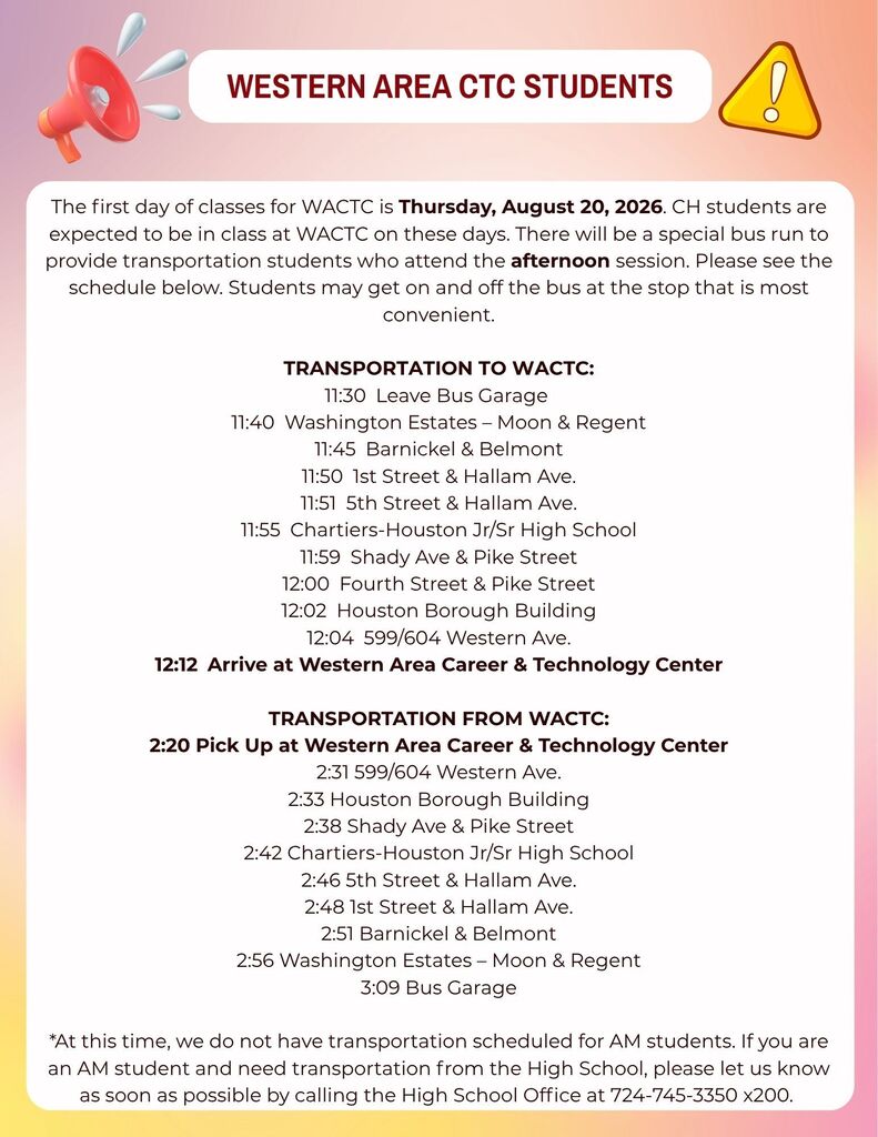 Western Area Career and Technology Center Student Transportation Info
