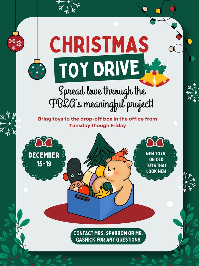 Green and Red Illustrative Christmas Toy Drive Poster