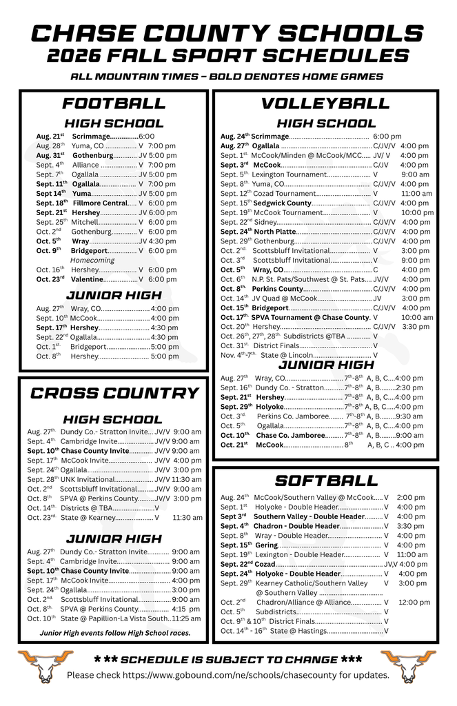 Fall Schedule