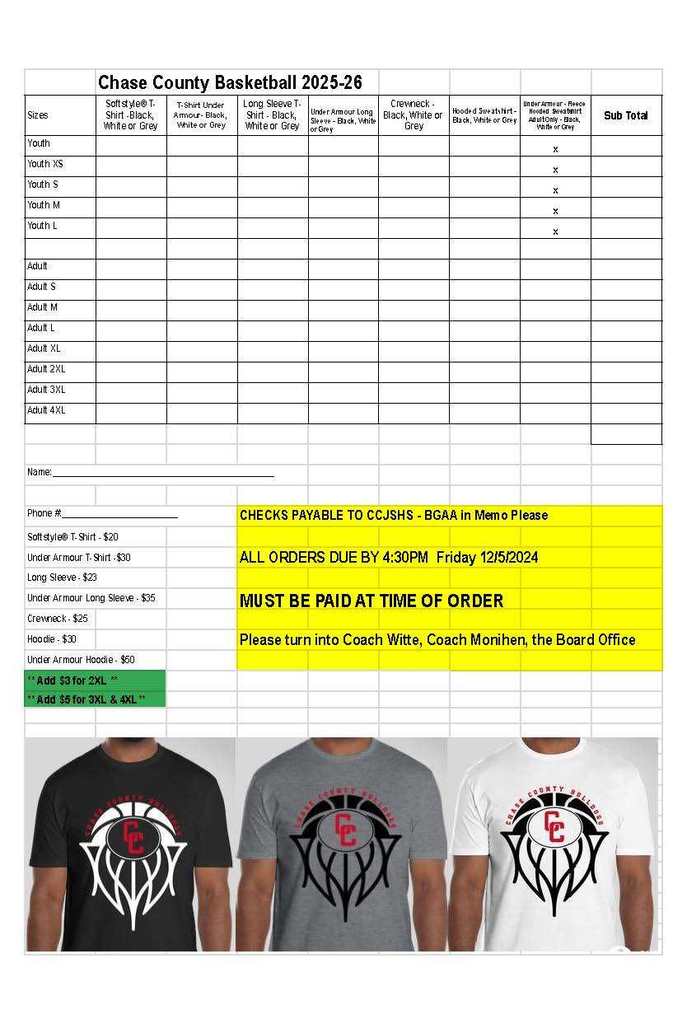 Basketball Order Forms
