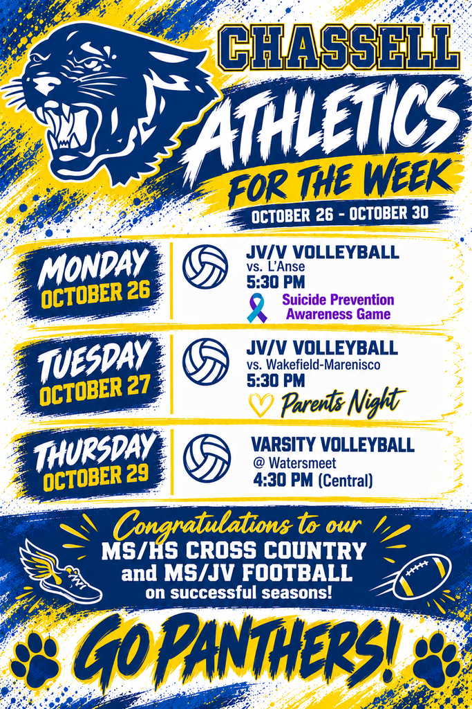 Hi Panthers! Here are this weeks athletic events! Thank you for supporting our student-athletes!