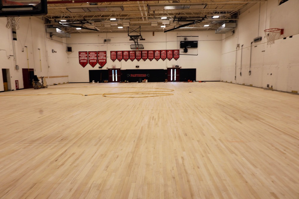 resurfaced gym floor at high school