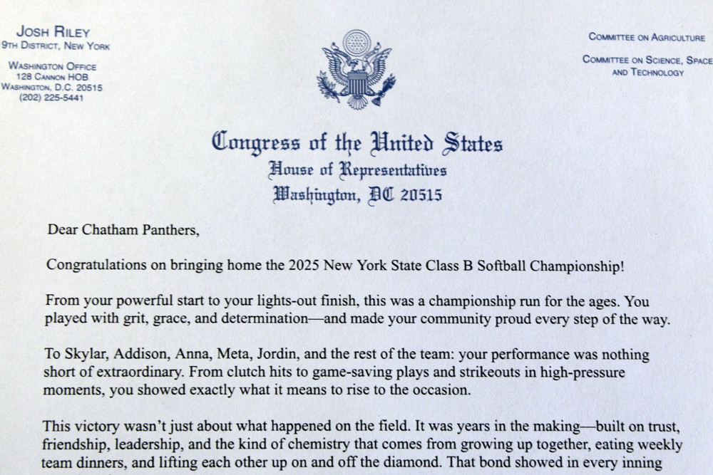 Leaterhead of letter from congressman Josh Riley's office