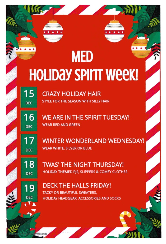 MED Holiday Spirit Week Flyer