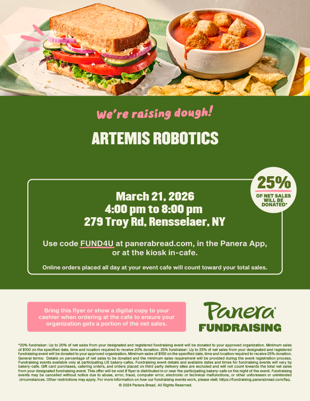 Panera Artemis Robotics fundraiser flyer