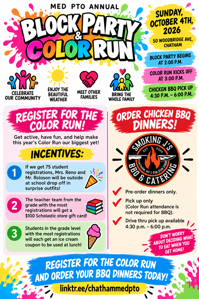 Block Party, Color Run and BBQ flyer