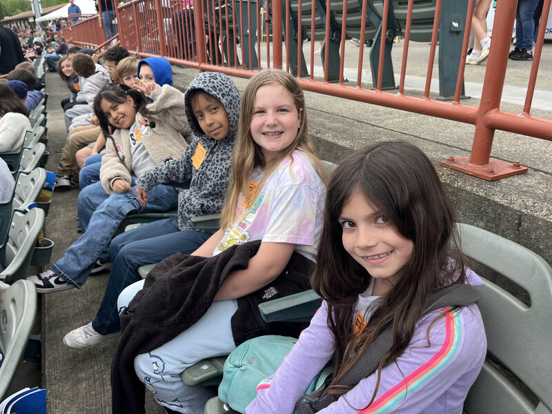 students at baseball stadium