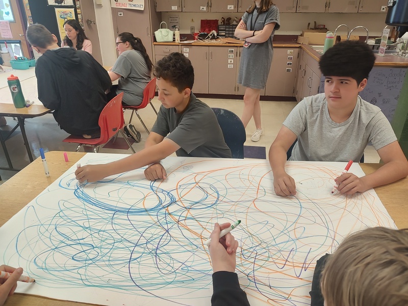 students doing art therapy exercise