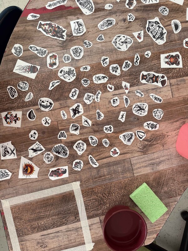 sticker tattoos on table