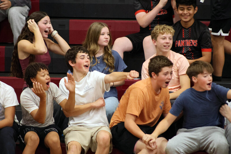 students cheering from stands
