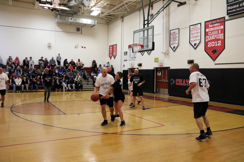 staff playing basketball