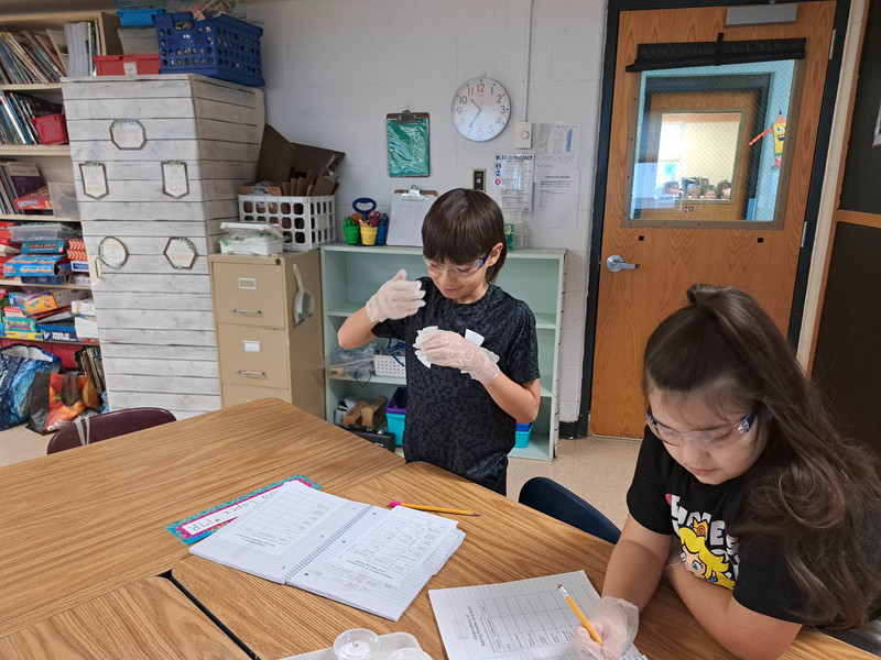 students smelling substance in cup