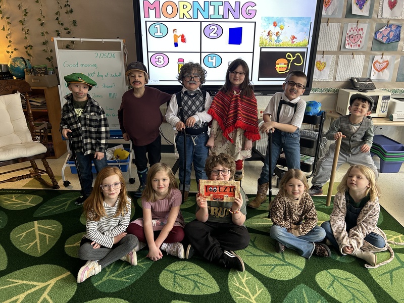 grouip photo of students dressed as old people