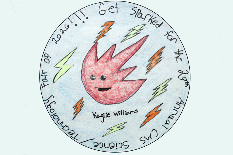 Science fair logo featuring cartoon spark