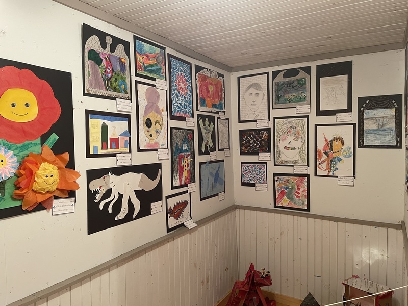 display wall of student art