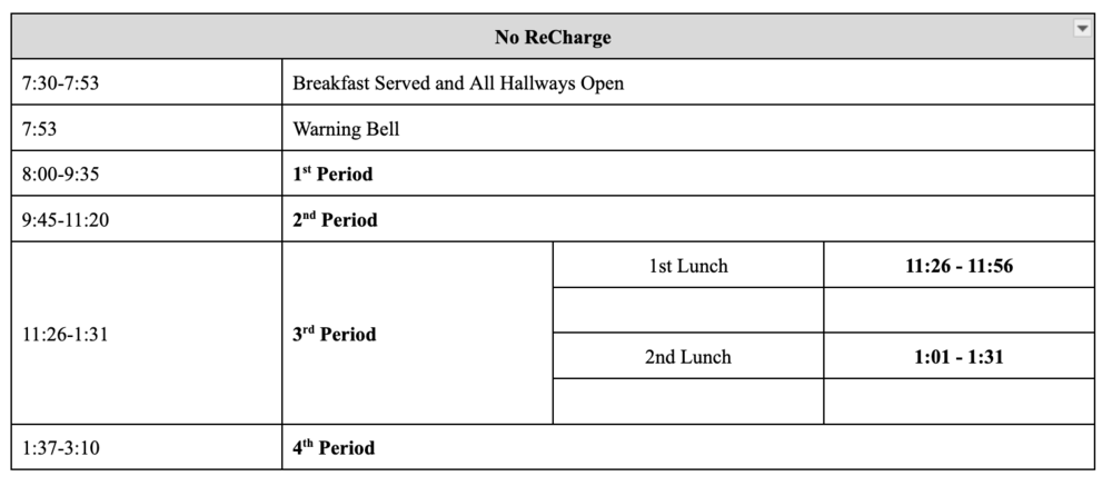 Bell Schedule for Friday, January 9
