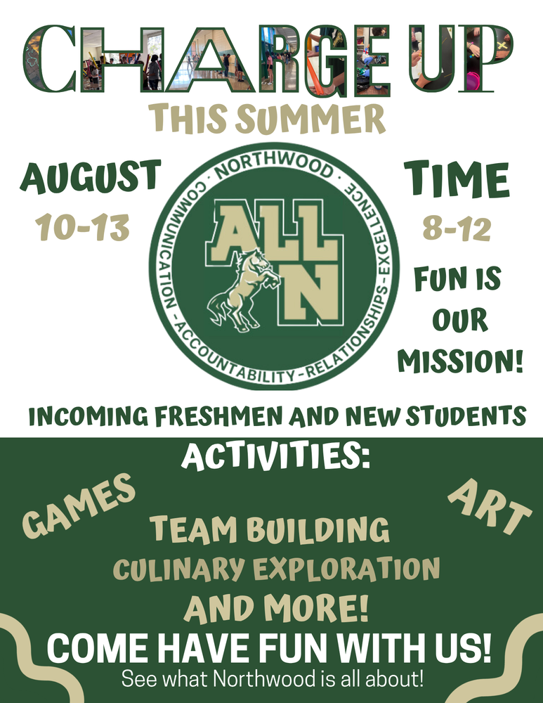 flyer that gives information about Charge Up! camp at Northwood