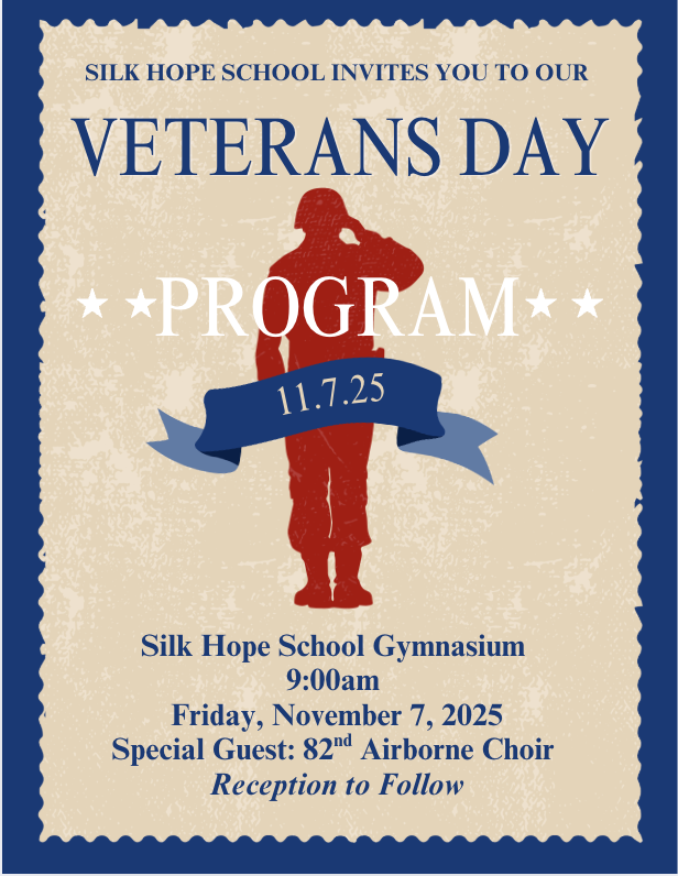 SHS Veterans Day Program Invitation for November 7, 2025 at 9:00am.