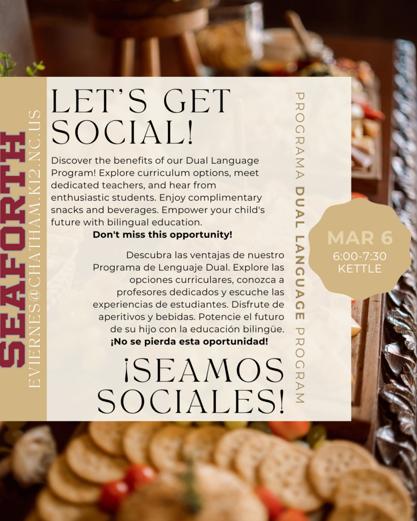 Seaforth High School invites you to join our DL Social Event on March 6 at 6:00 PM. Come learn about how our Dual Language Program works and discover how it can benefit your student's academic success.