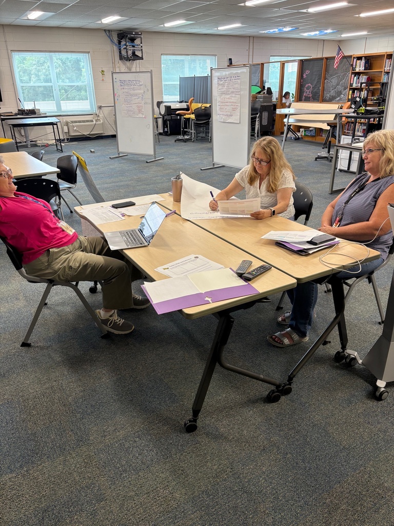 Teachers working in a group at a school library.
