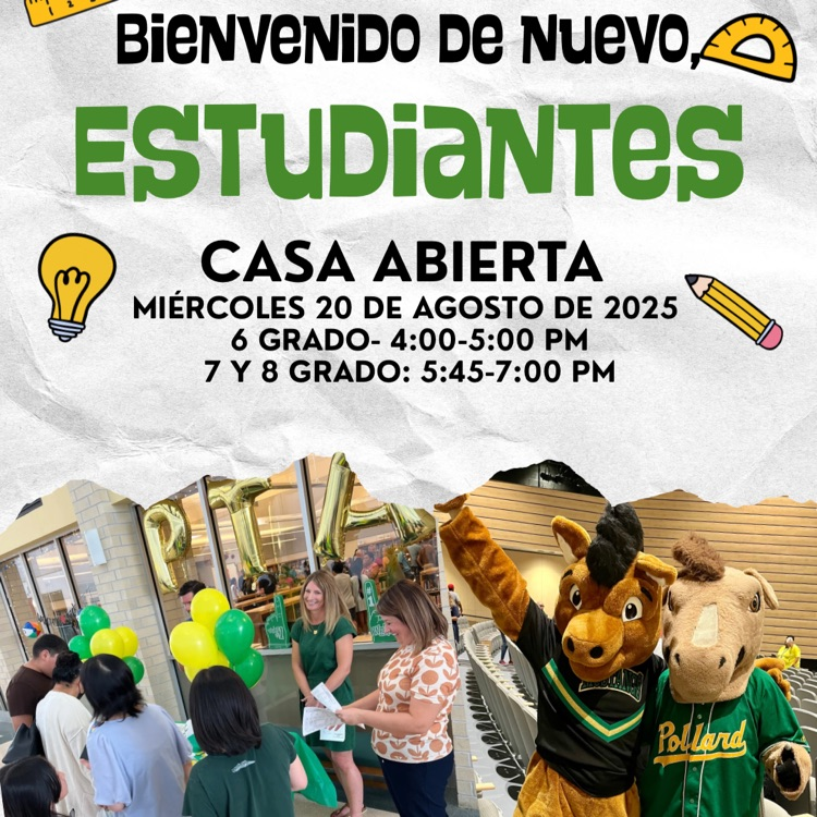 Open House Invitation- 8/20 6th grade 4-5pm and 7th and 8th 5:45-7pm