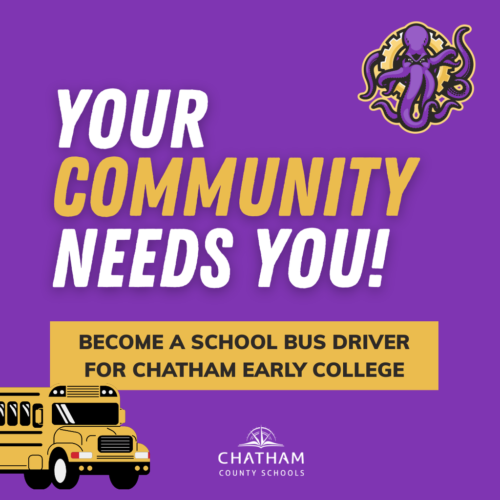 🚌 Your Community Needs You!  Chatham Early College is hiring a bus driver — and we need you! 💛  If you’re ready to make a difference in the lives of students and help keep our school days running safely and smoothly, this is your chance.  ✅ Great hours ✅ Meaningful impact ✅ Join an amazing team  Apply or call the school today and help us keep Chatham moving!  🔗 www.chatham.k12.nc.us/o/ccs/page/employment 📞 919-663-5899  #ONEChatham