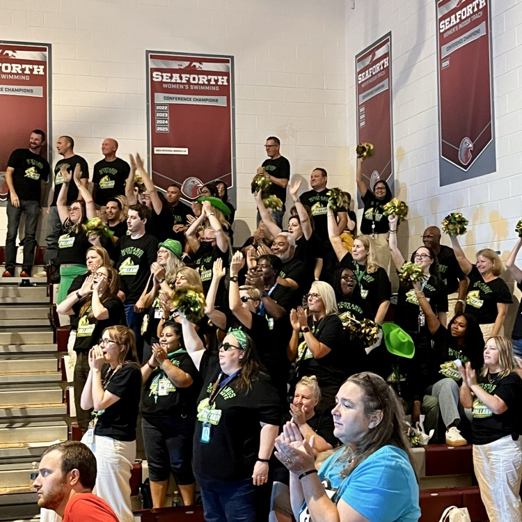 All staff at cheering
