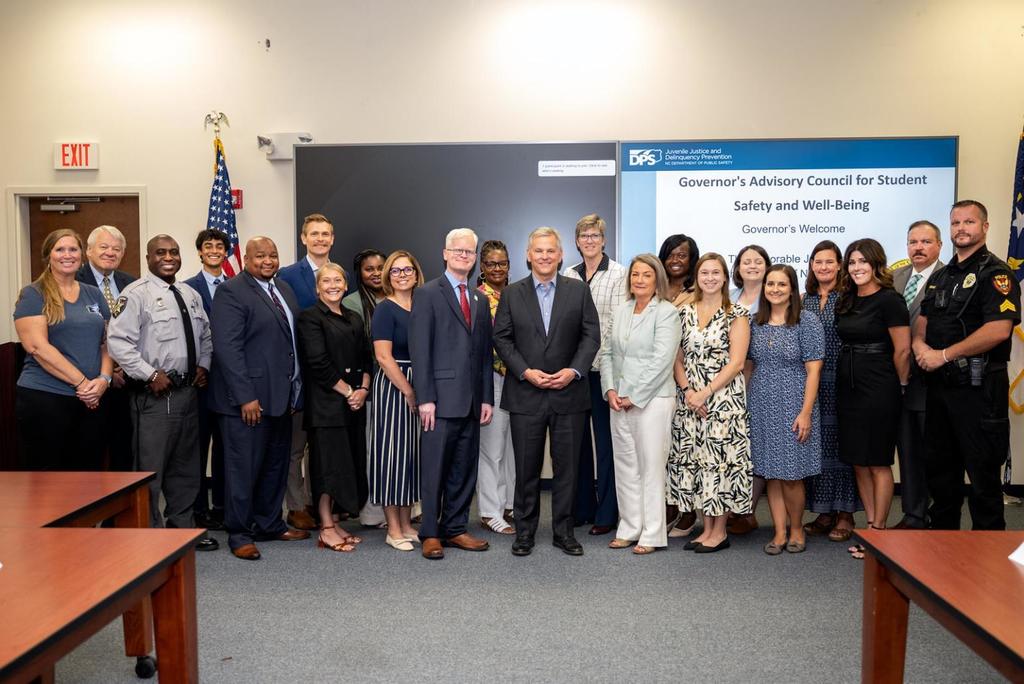 Gov. Josh Stein with the Student Safety and Well-being Advisory Council at their July meeting. Courtesy of NC Department of Public Safety