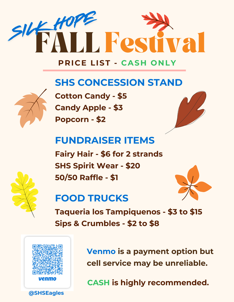 Fall festival concession prices and fundraising items