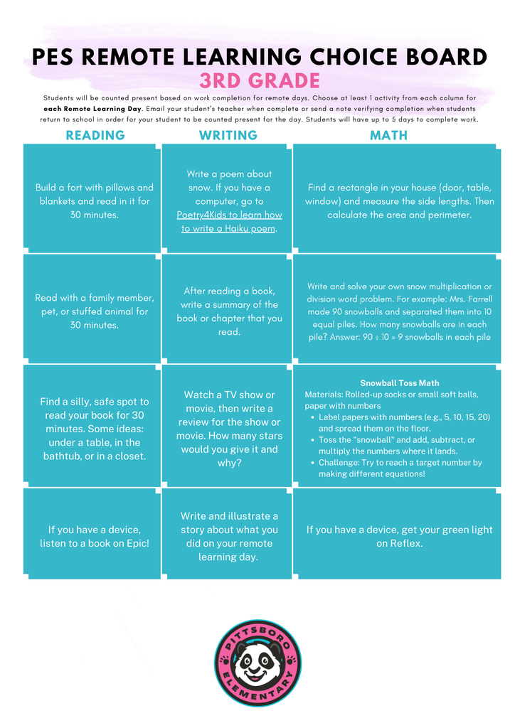 third grade choice board