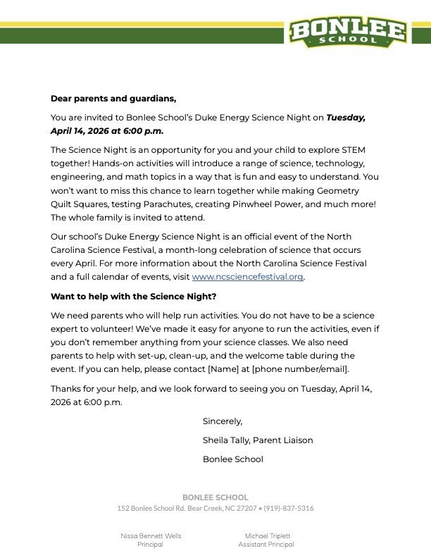 Volunteers needed for Science night