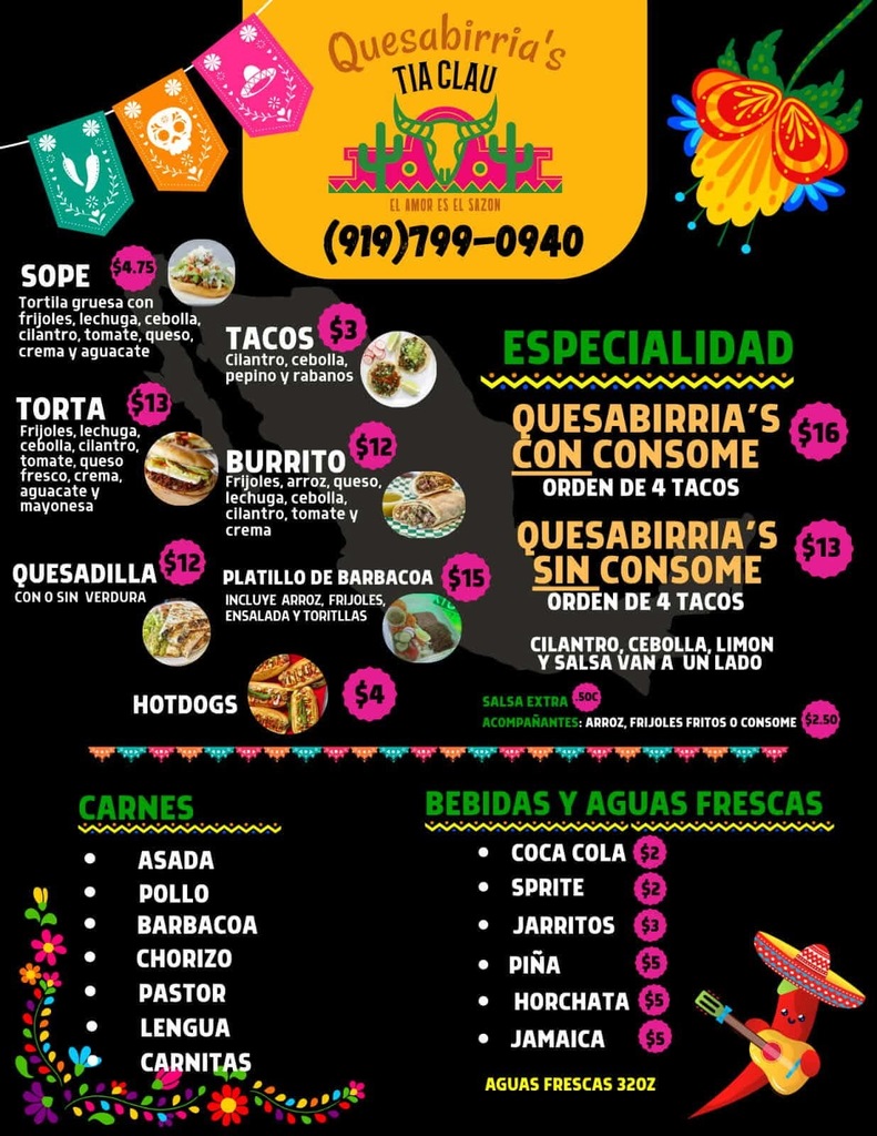Menu for Quesabirria's Tia Clau 