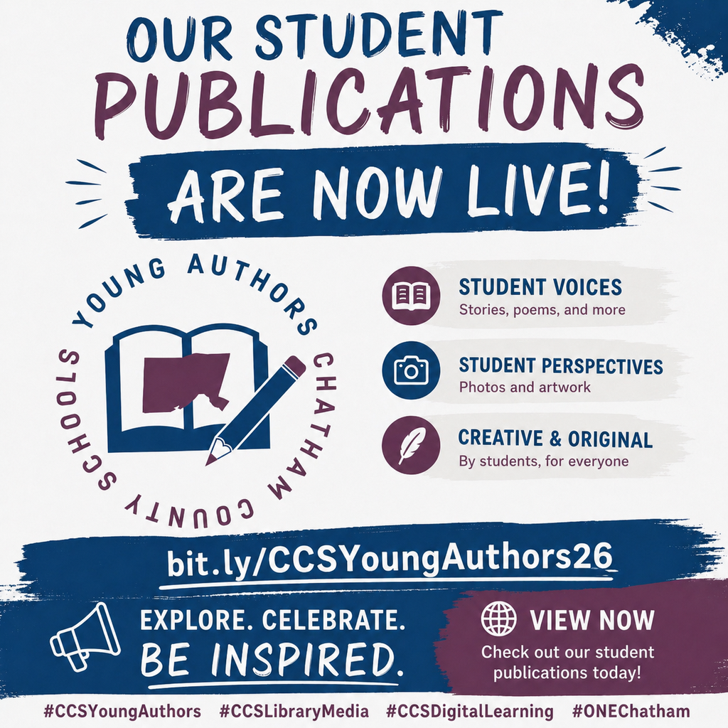 The 2026 Young Authors Showcase is now live! 📚✨  All K–8 students who participated in our 35th Young Authors program are officially published—check out their amazing work here: https://bit.ly/CCSYoungAuthors26  With over 360 submissions this year, we are so proud of our talented student writers for taking the leap to create and share their stories. Letters for school-level award winners were sent home last week, and we look forward to celebrating these students at our end-of-program event on May 14.  Join us in celebrating our young authors by reading and sharing their work with family and friends! 🎉  #CCSYoungAuthors #CCSLibraryMedia #CCSDigitalLearning #ONEChatham #ElevateChatham