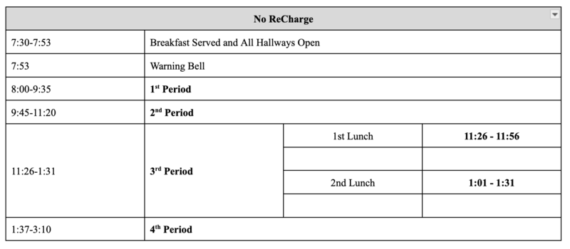 Bell Schedule for Friday, January 9