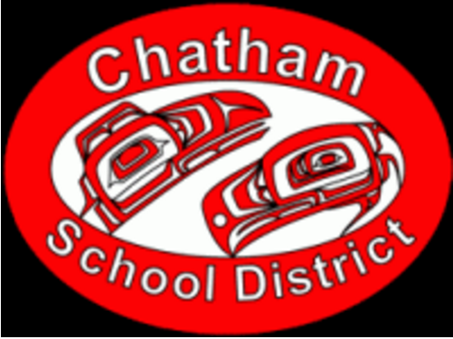 red and white tribal raven heads with the words Chatham School District around them