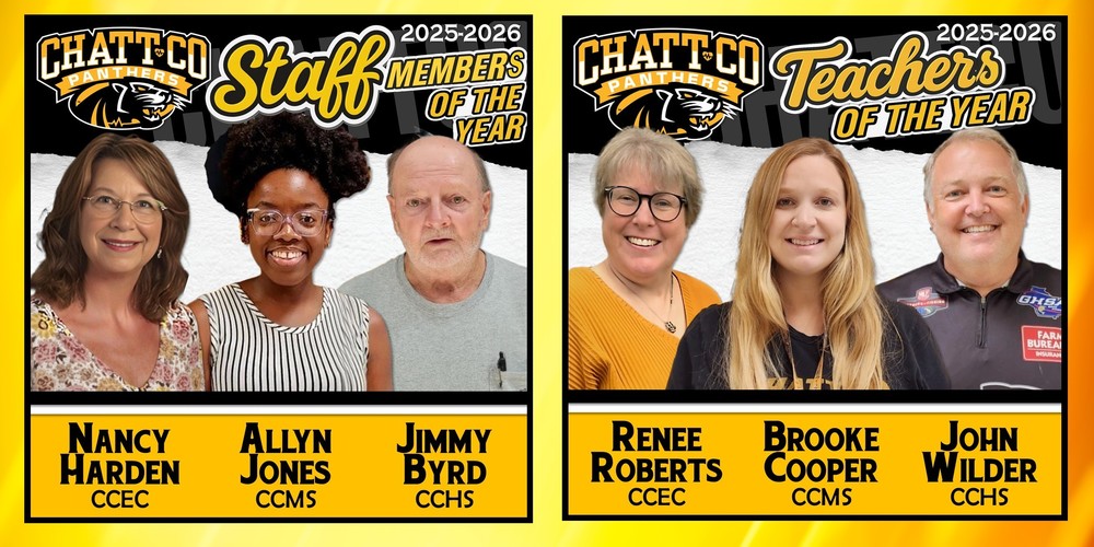 CCEC Teacher of the Year: Renee Roberts CCMS Teacher of the Year: Brooke Cooper CCHS Teacher of the Year: John Wilder CCEC Staff Member of the Year: Nancy Harden CCMS Staff Member of the Year: Allyn Jones CCHS Staff Member of the Year: Jimmy Byrd