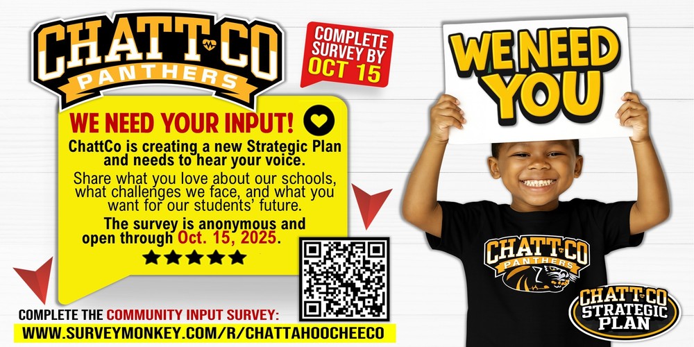 We want your input!  Chattahoochee County Schools is creating a new strategic plan and needs your voice.   Share what you love about our schools, what challenges we face, and what you want for our students’ future.  The survey is anonymous and open through Oct. 15, 2025.  Hosted by the Georgia School Boards Association.  https://www.surveymonkey.com/r/ChattahoocheeCo 
