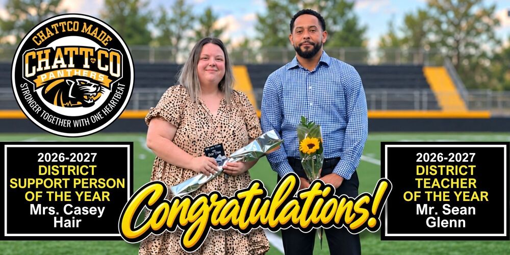 26-27 District Support Person of the Year Mrs. Casey Hair, District Teacher of the Year, Mr. Sean Glenn. Congratulations