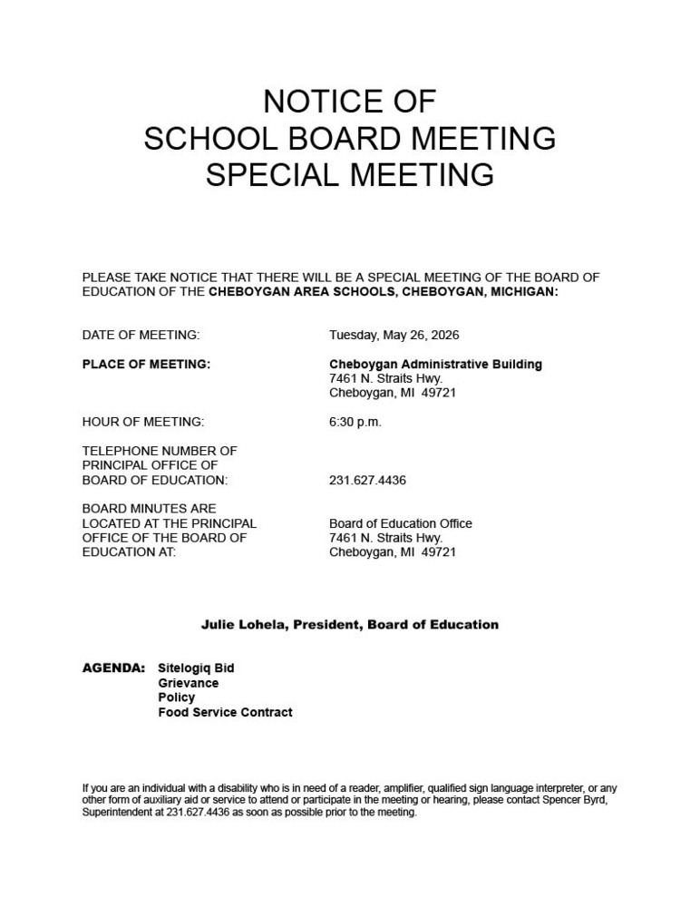 Special Board Meeting