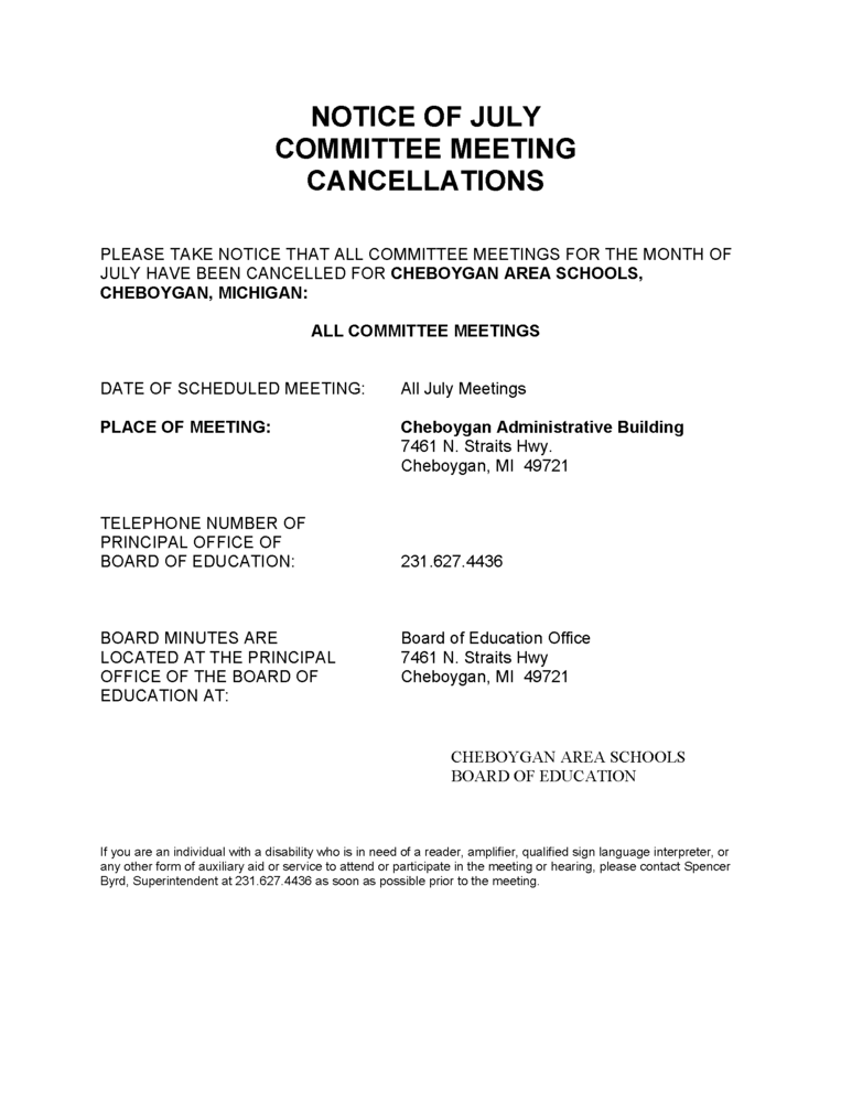 July Mtg Cancellations