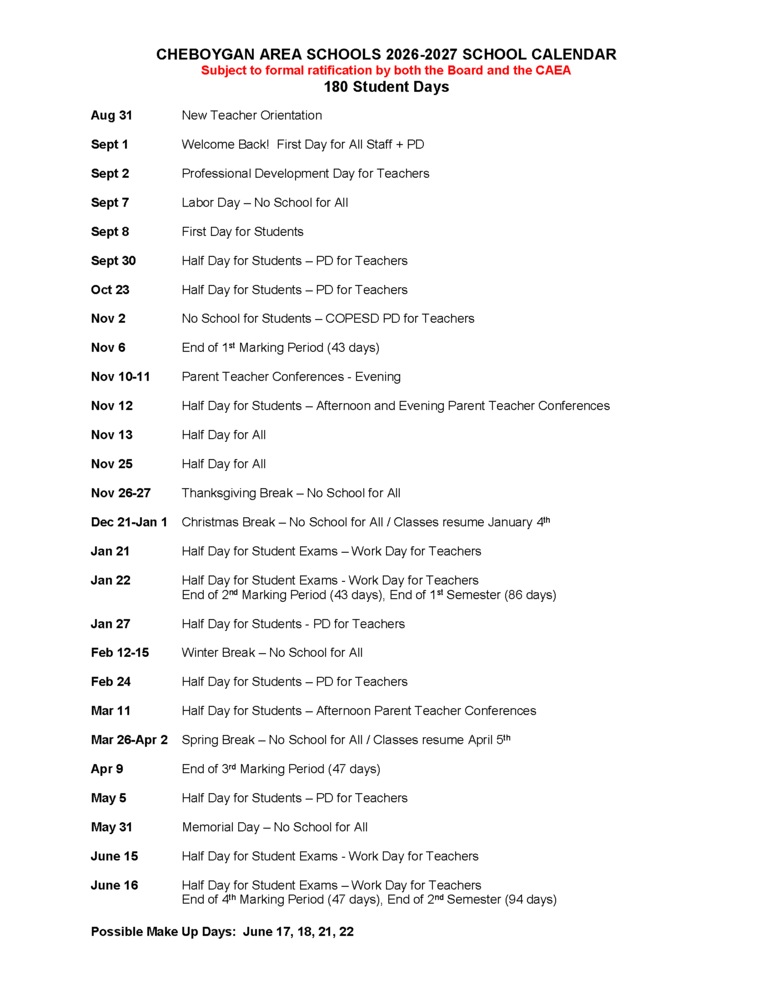 Calendar 2026-2027