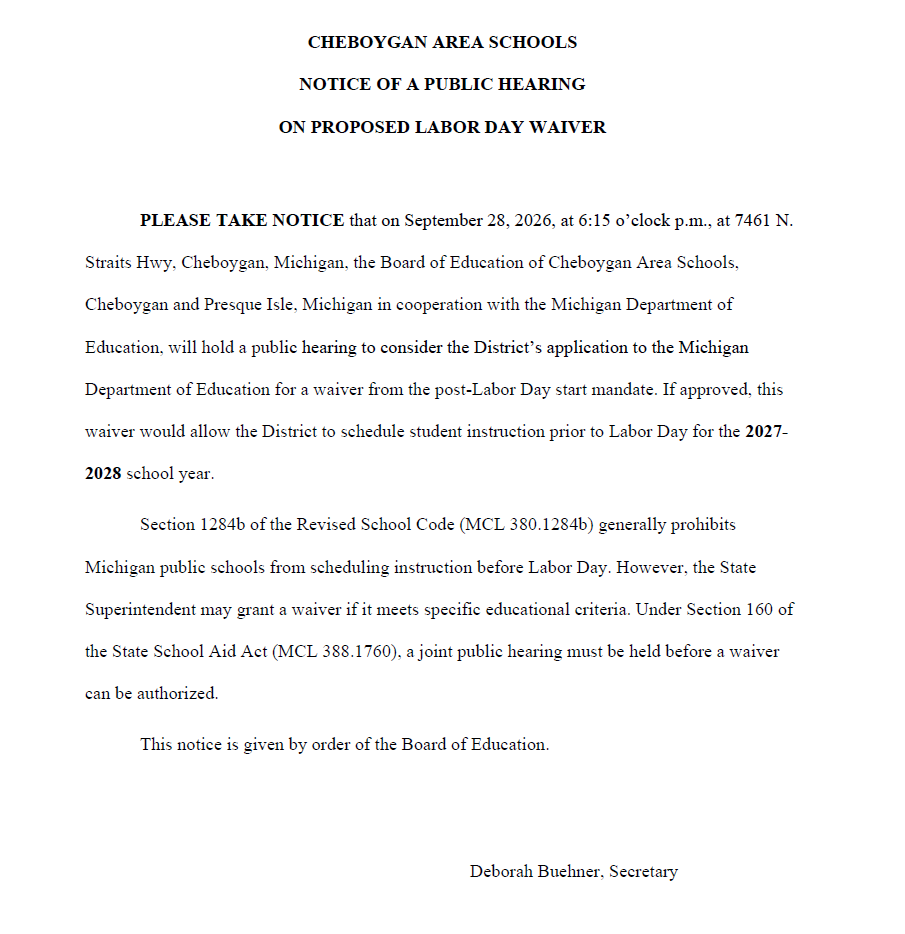 Labor Day Hearing Notice