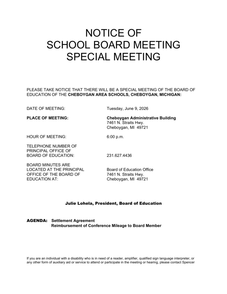 Special Board Meeting 06-04-26