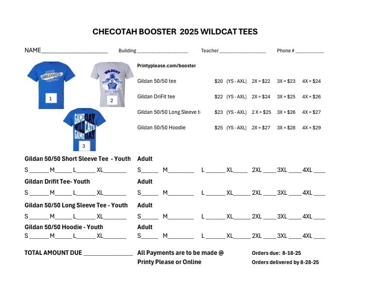 2025 Wildcat Tees Order Form