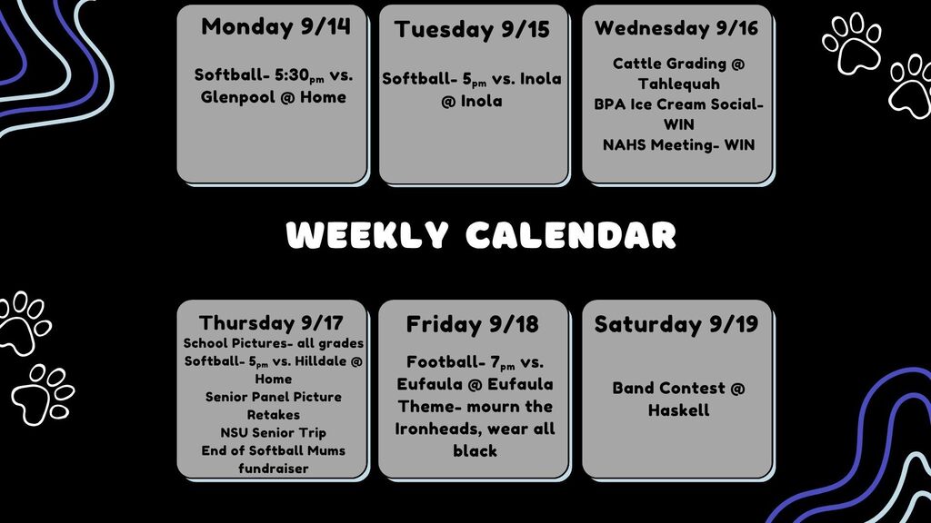 Next week's events!