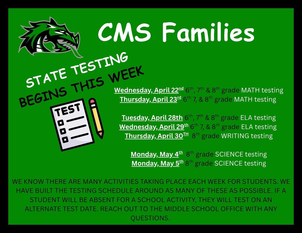 CMS State Testing Dates