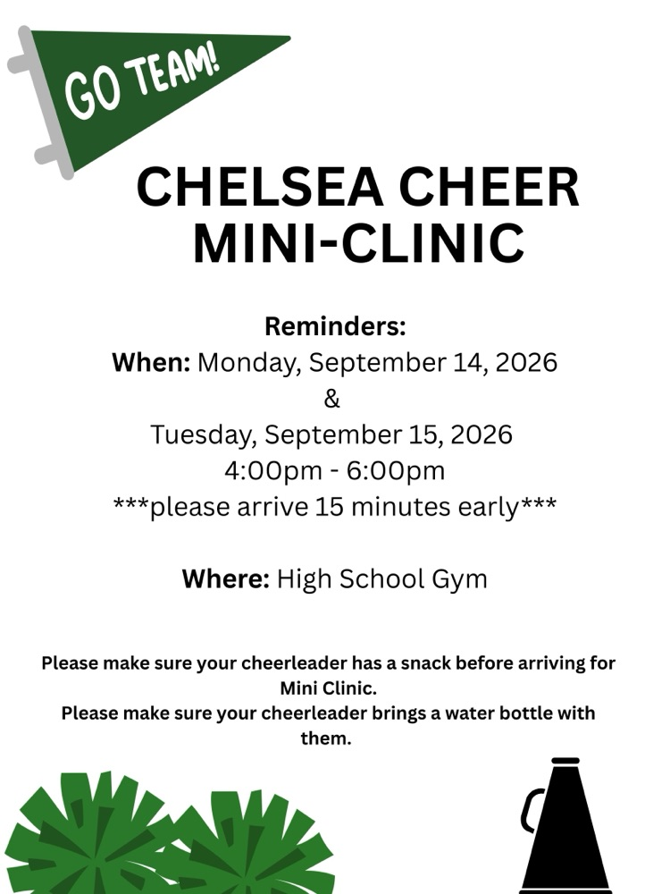 Mini Cheer Clinic Sept. 14th & 15th 4-6pm at High School Gym